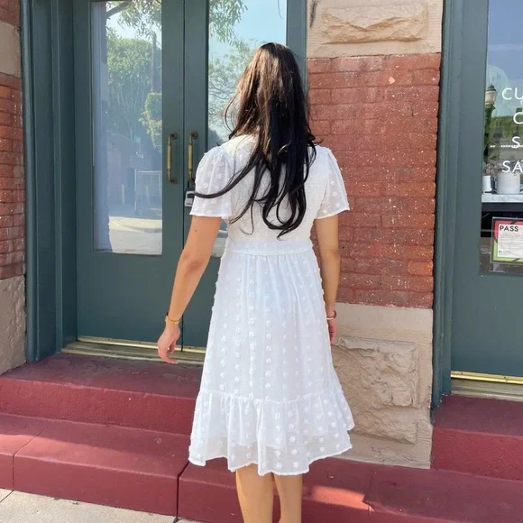 Bohemian White midi dress with polka dots and ruffle details sz M - Picture 4 of 6
